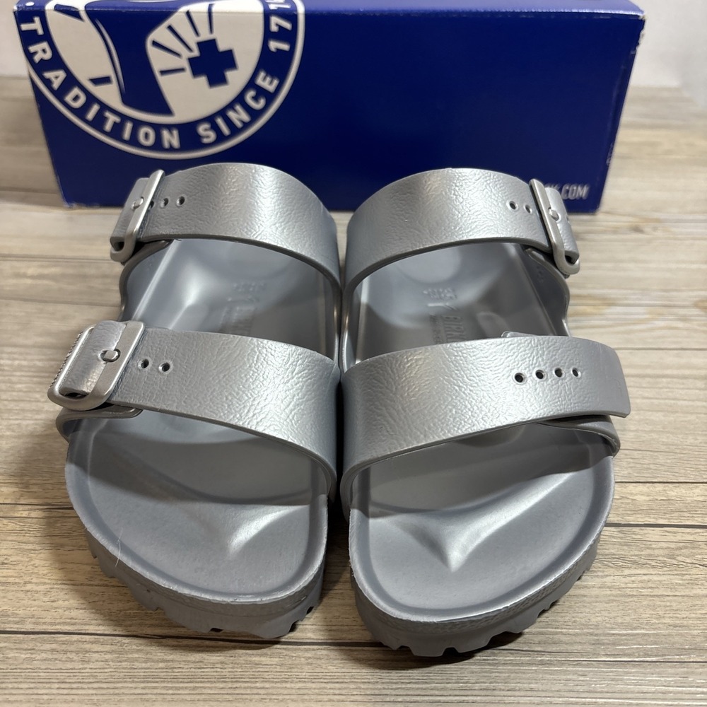 Birkenstock Silver Arizona EVA 35 Narrow Fit L4 M2‎  Youth 4? Missing 1 Buckle - Picture 2 of 8